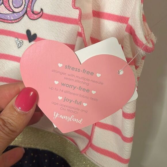 Youngland Girl's Pink Ruffled Detail Unicorn Heart Print Dress Size 12 NWT - Picture 7 of 9